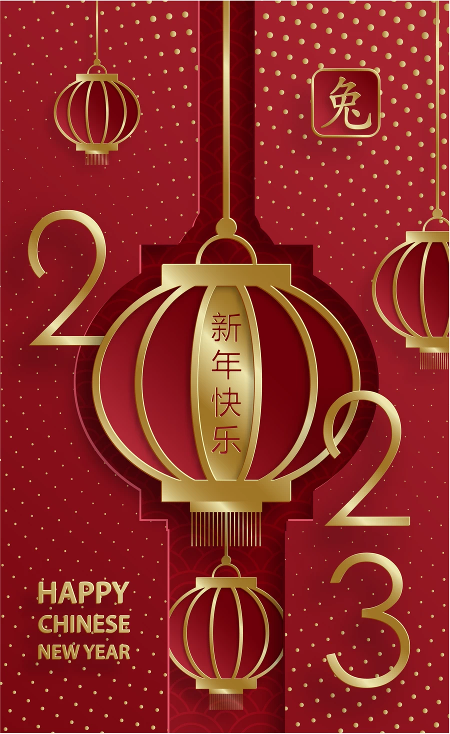 2023兔年中国风新年春节剪纸风节日宣传插画海报背景展板AI素材【230】